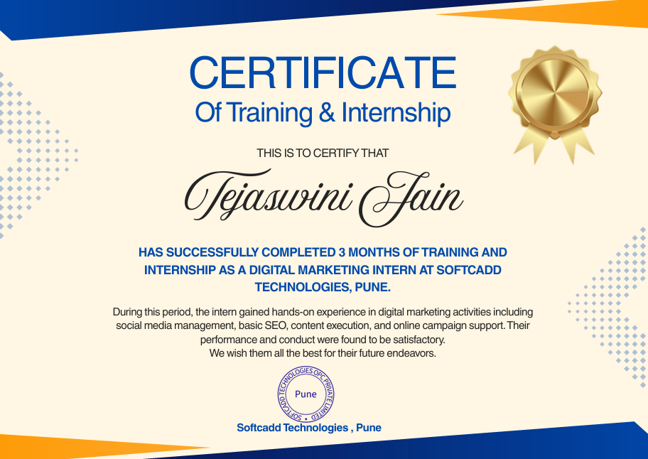 Sample Training and Internship Certificate from Softcadd Technologies Pune